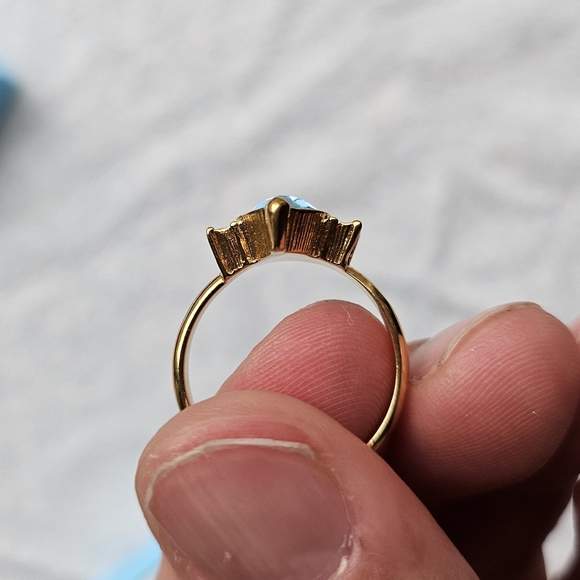 Avon Blue Topaz Teardrop Ring With Clear Rhinestones, Goldtone, Size 8, NWOT - Picture 8 of 10